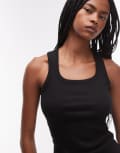 [Arket] ARKET cotton-rich ribbed square neck singlet in black 2XS BLACK