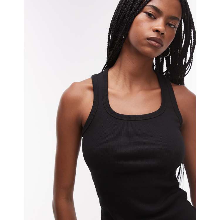 ARKET cotton rich ribbed square neck vest in black | ASOS