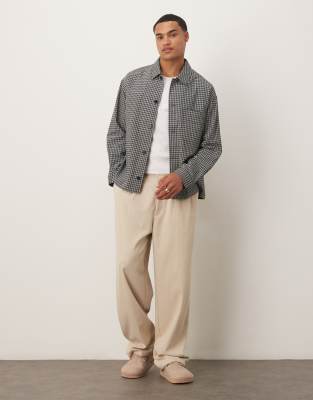 cotton rich seersucker relaxed overshirt in black and white check