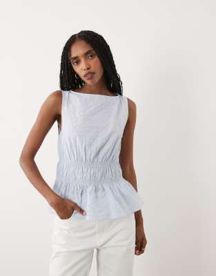 Arket Cotton Rich Shirred Bodice Top In Red