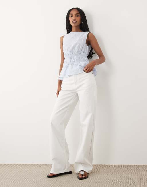 ARKET cotton rich shirred bodice top in light blue, 2 of 4