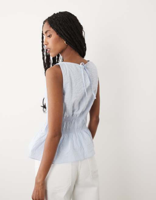 ARKET cotton rich shirred bodice top in light blue, 4 of 4