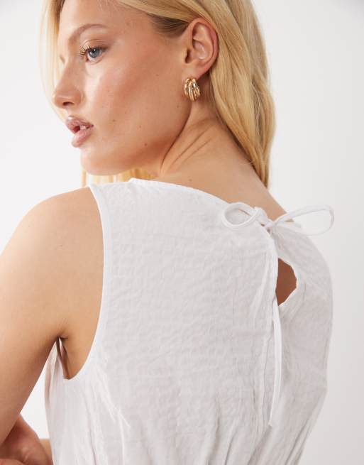 ARKET cotton rich shirred bodice top in white, 3 of 4