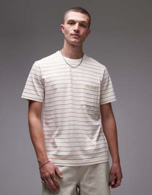Arket ARKET cotton rich short sleeve t-shirt with pocket in white and orange stripes-Multi