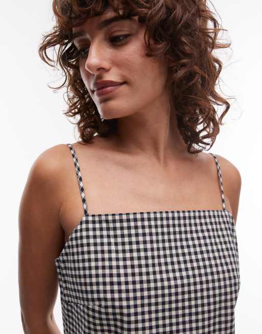 ARKET cotton rich square neck mini dress in black and white mono gingham check , 3 of 4