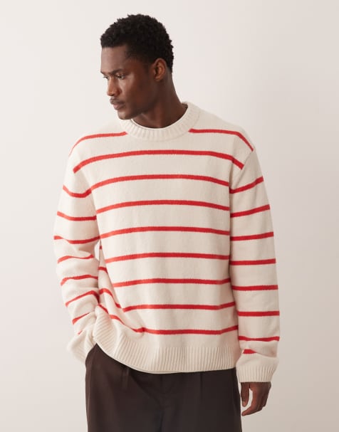 ARKET cotton rich stripe crew neck sweater in white - view 1