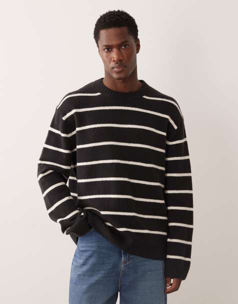 ARKET cotton rich striped crew neck sweater in black - view 1