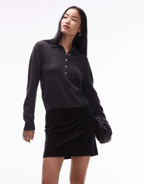 ARKET cotton rich velvet mini skirt with front pockets in black - view 1