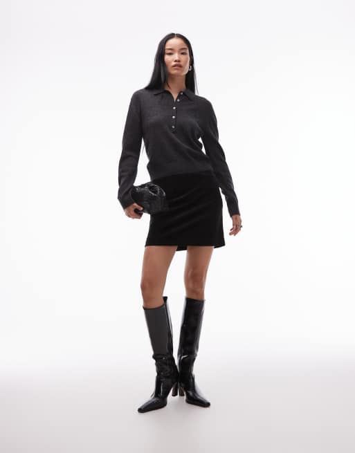 ARKET cotton rich velvet mini skirt with front pockets in black, 4 of 5