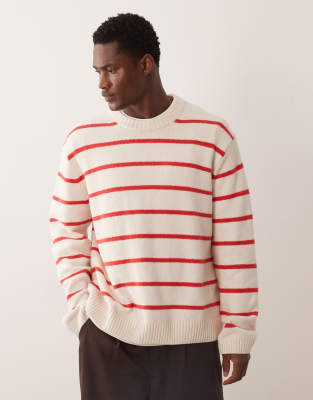 Arket Cotton Rich Wool Blend Striped Crew Neck Sweater In Multi