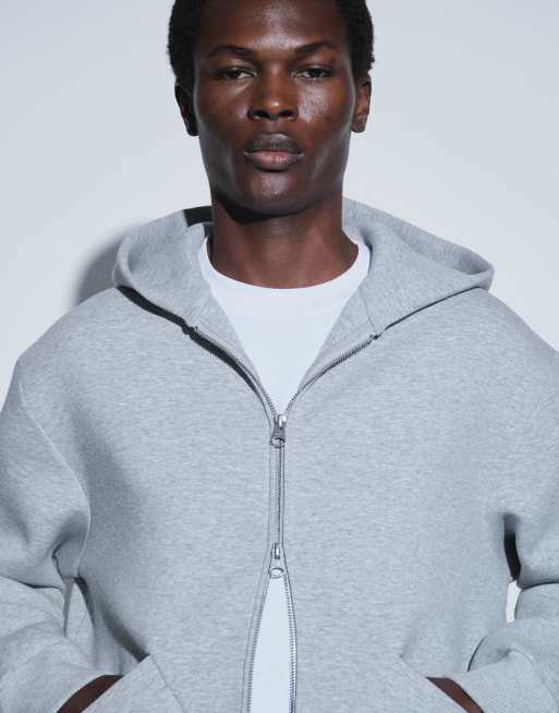 ARKET cotton rich zip up hoodie in gray in scuba-style fabric, 3 of 6