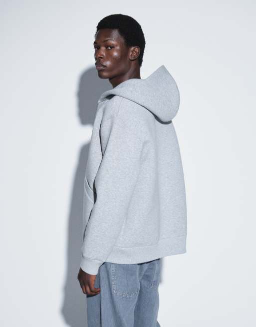 ARKET cotton rich zip up hoodie in gray in scuba-style fabric, 4 of 6