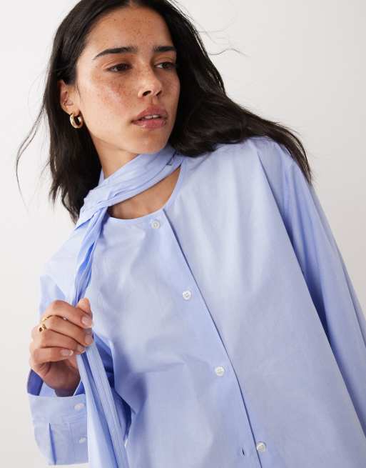 ARKET cotton shirt with scarf in light blue, 4 of 4