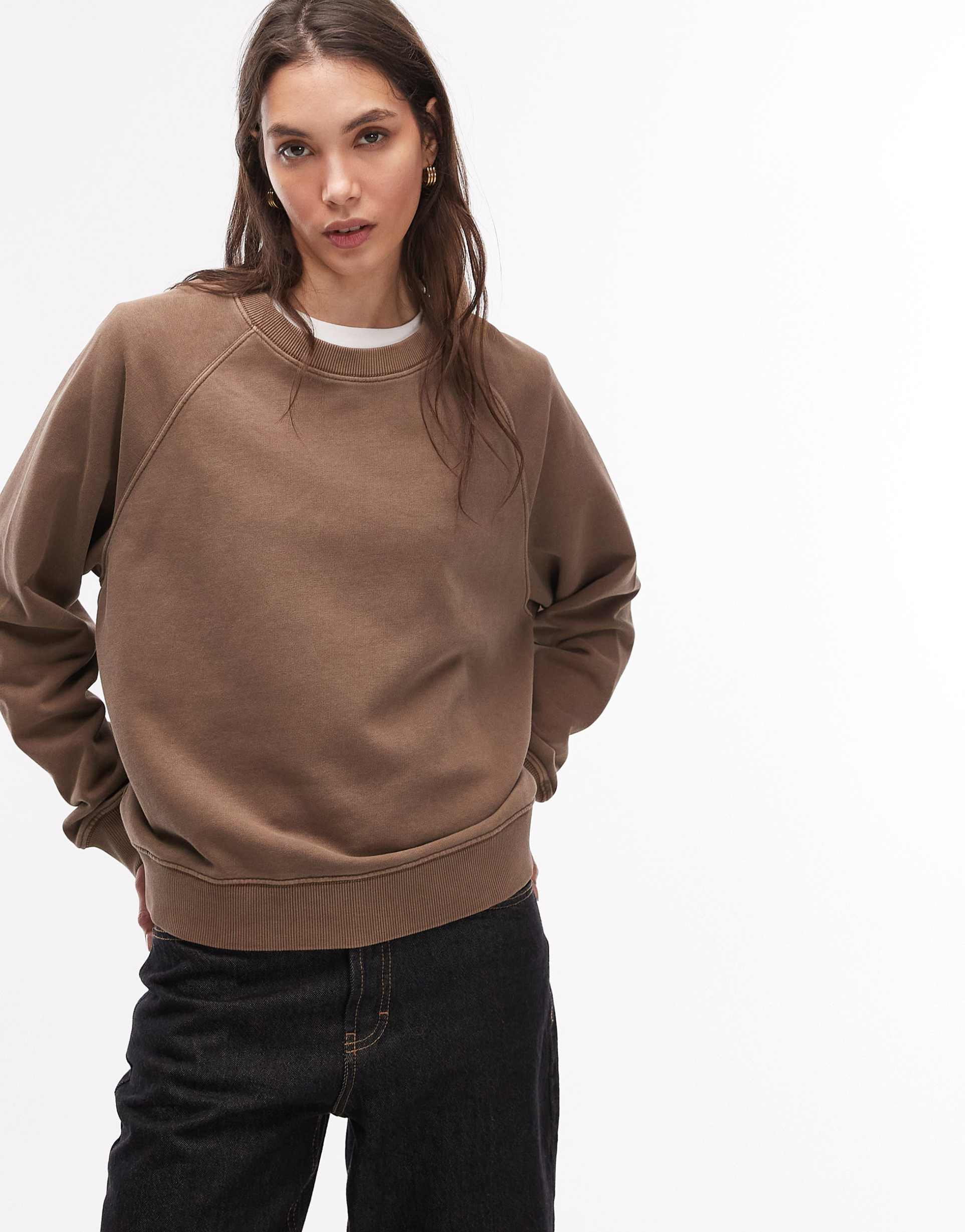 arket cotton terry sweatshirt in mushroom