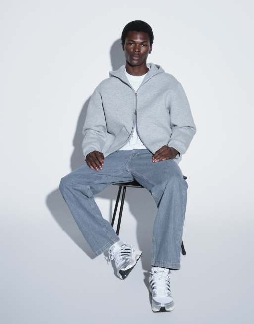 ARKET cotton zip up hoodie in grey in scuba-style fabric, 6 of 6