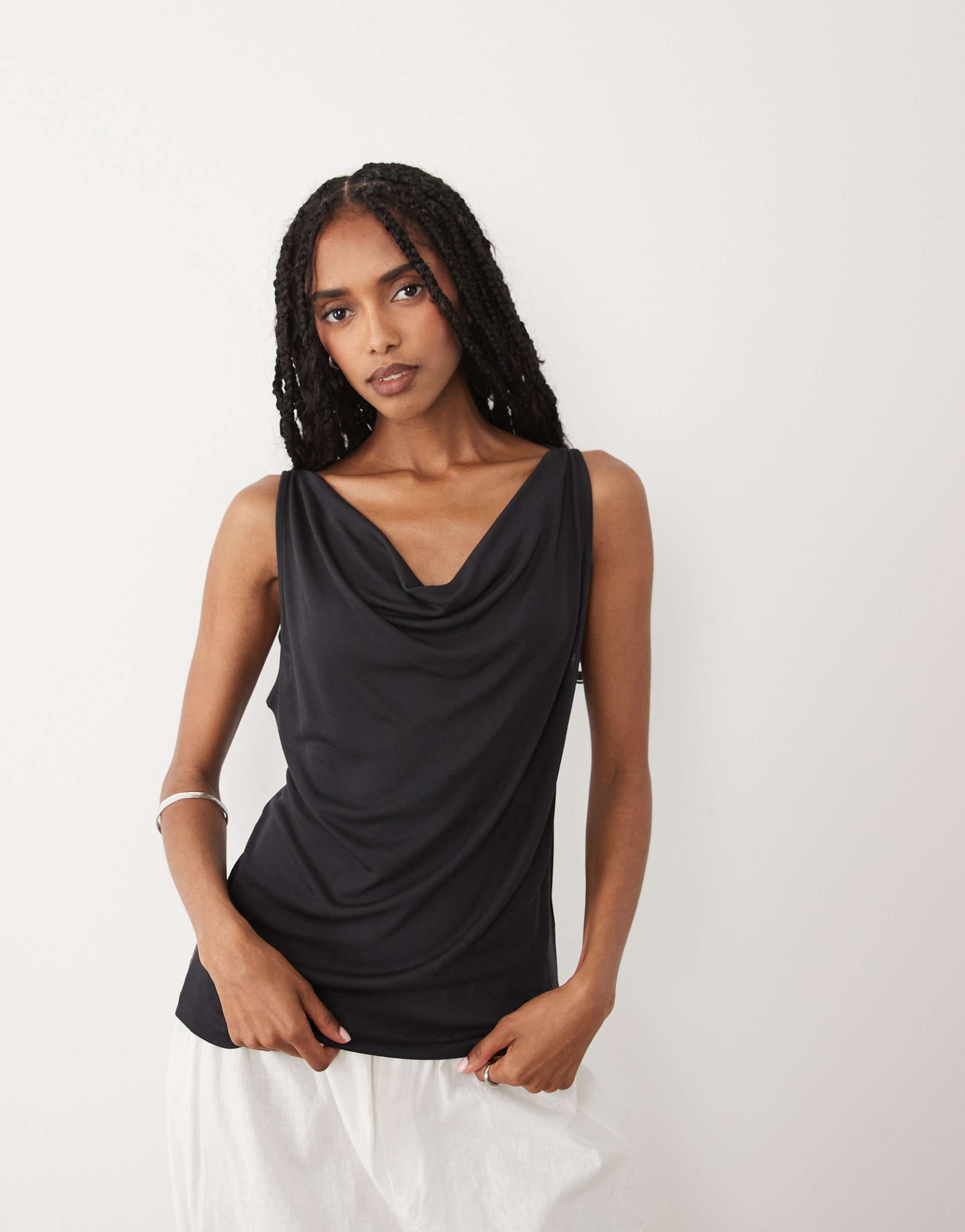 arket cowl neck tank top in black