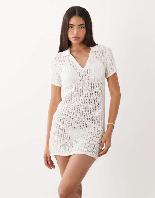 short crochet beach dress Tulip Blue Crochet Mini Dress