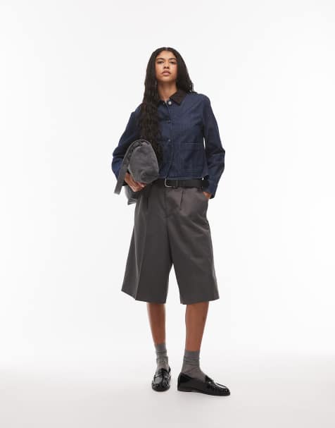ARKET cropped denim shacket in rinse wash indigo with contrast collar - view 1
