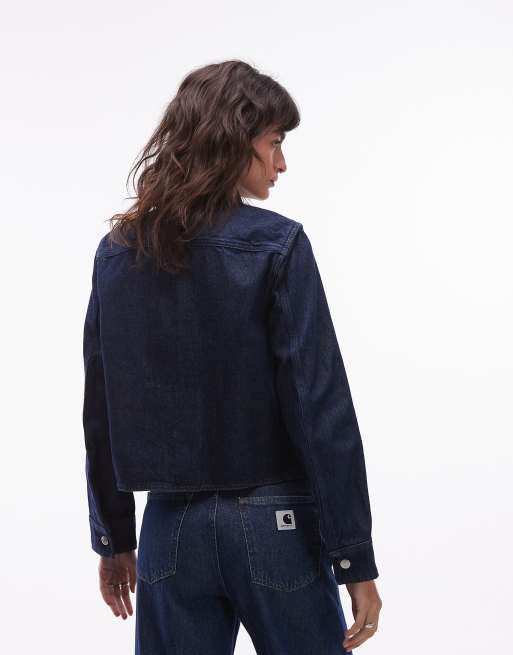 ARKET - Cropped denim shacket in spoelwassing met contrasterende kraag , 4 van 4