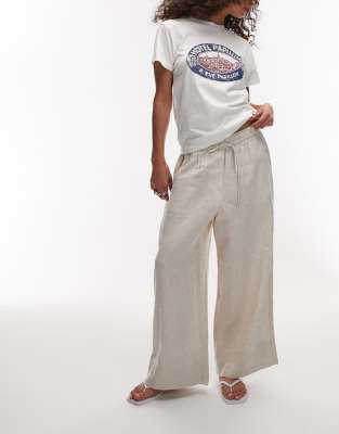 ARKET - Cropped-Hose aus Leinen in hellem Beige mit Tunnelzug-Bund-Neutral