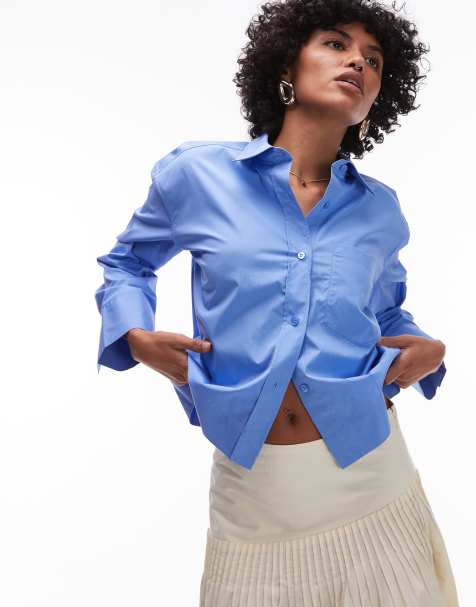 ARKET cropped shirt with front pocket  in blue - view 1