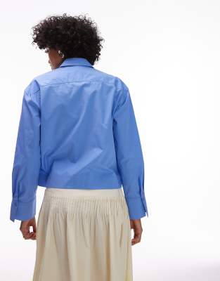 Arket Cropped Shirt With Front Pocket In Blue
