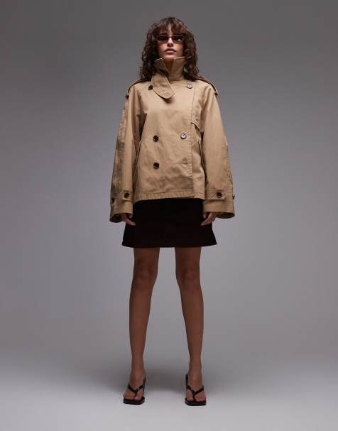 ARKET cropped utility trench coat with storm flap in beige - view 1