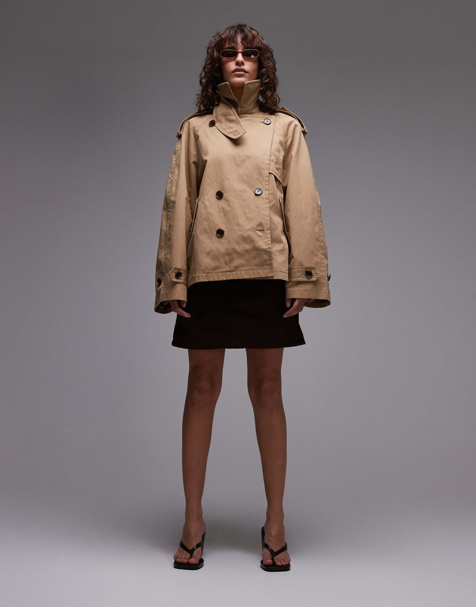 arket cropped utility trench coat with storm flap in beige