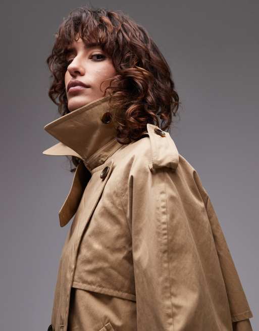 ARKET cropped utility trench coat with storm flap in beige | ASOS