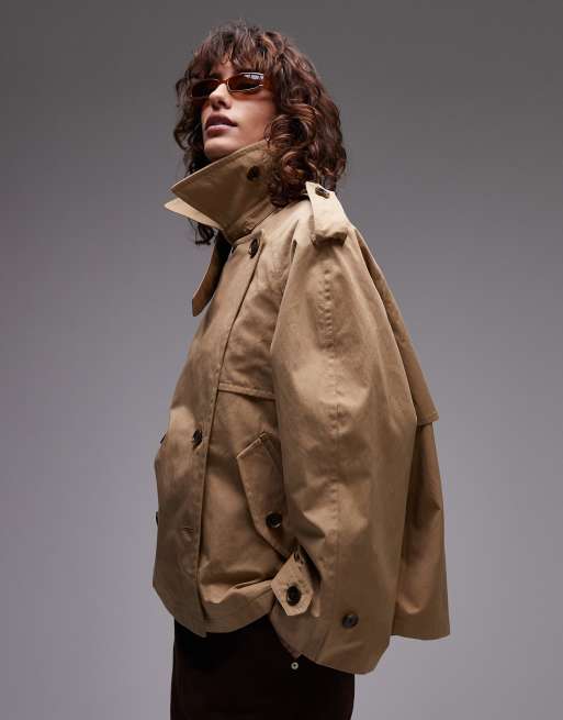 ARKET cropped utility trench coat with storm flap in beige