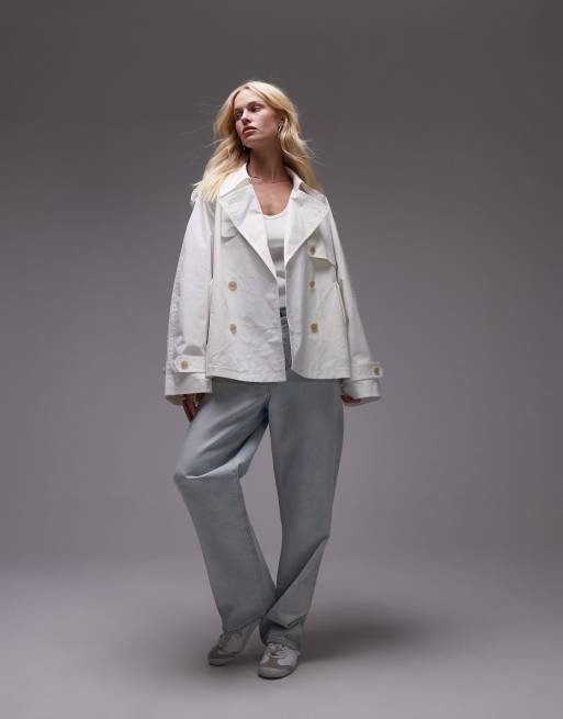 ARKET cropped utility trench coat with storm flap in white
