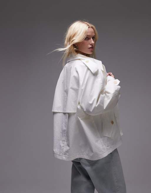 ARKET cropped utility trench coat with storm flap in white