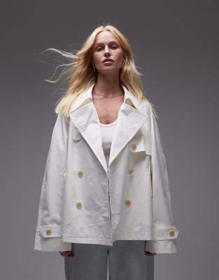 ARKET - Cropped Utility-Trenchcoat in Weiß mit Sturmklappe