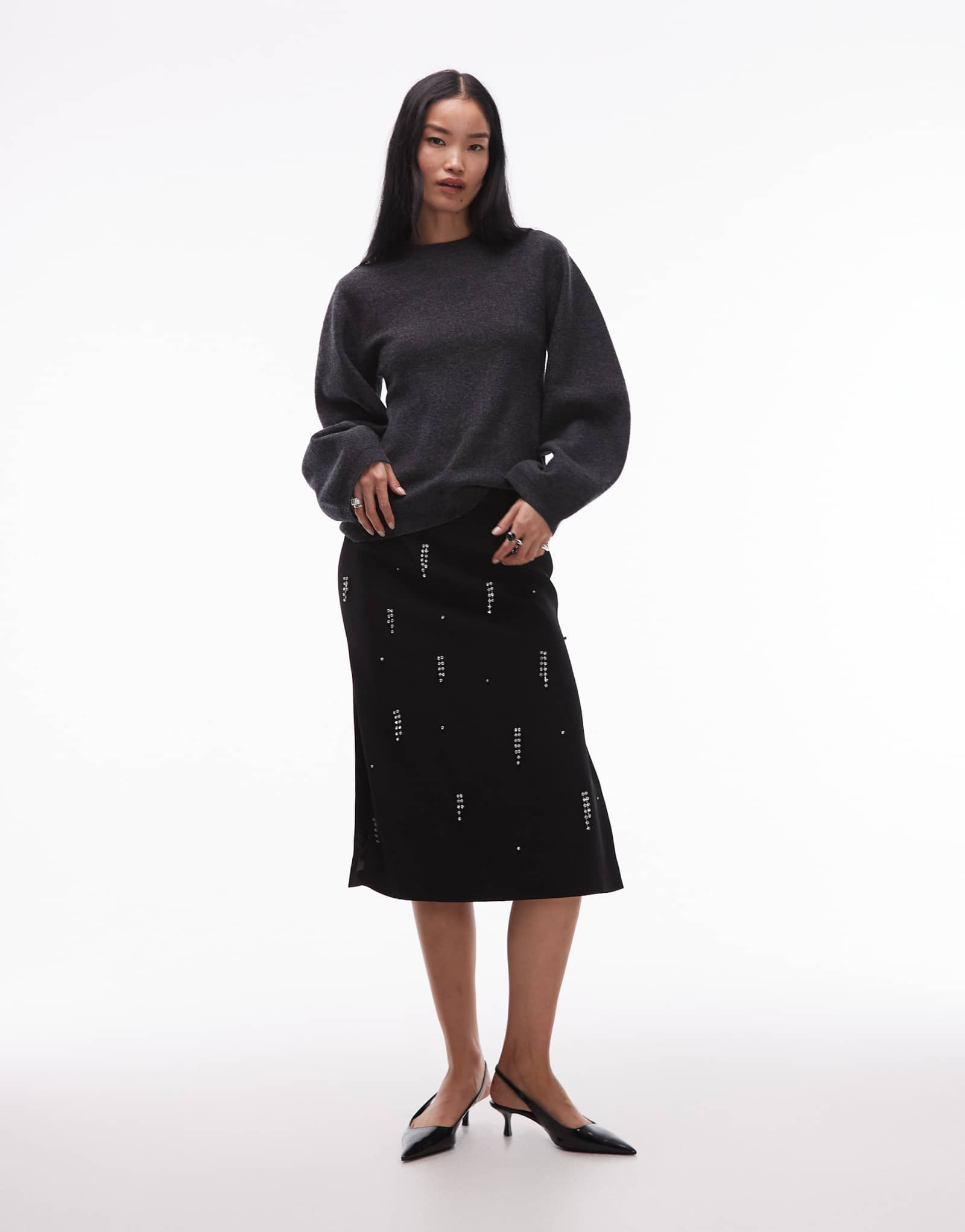 Юбка миди с бахромой из кристаллов ARKET черного цвета