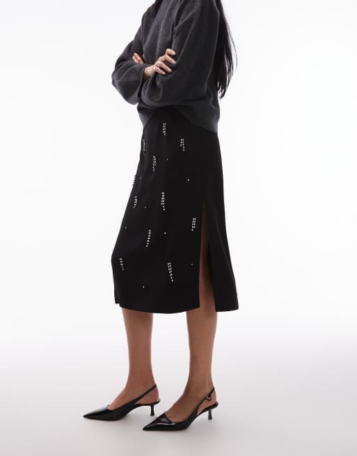 ARKET crystal fringe midi skirt in black, 5 of 5