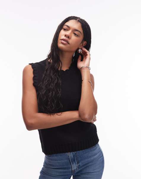 ARKET knitted tank vest with frill edge detail in black