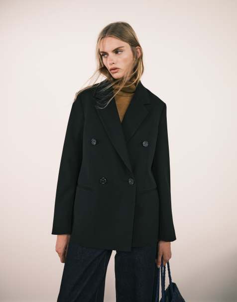 ARKET relaxed fit double-breasted blazer with welt pockets at front in black