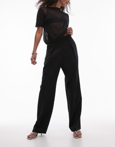 ARKET stretch wool blend tailored straight leg trousers in black