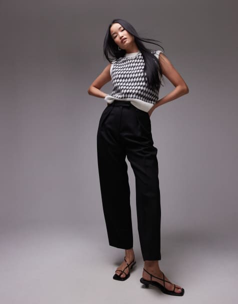 ARKET structured straight leg trousers with pressed crease in black