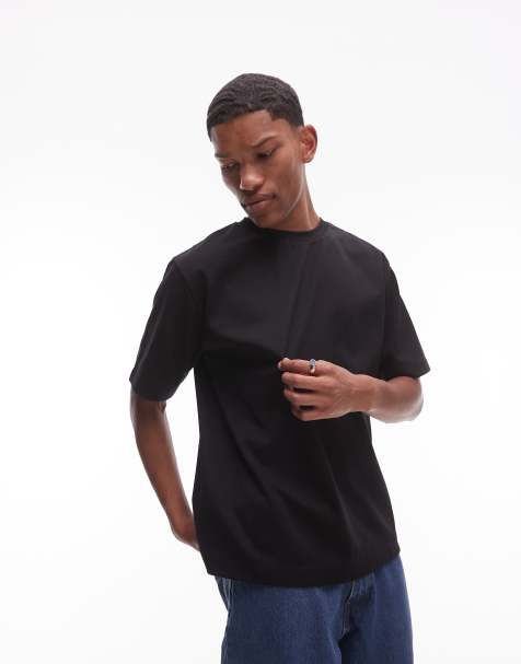 Arket – Czarny gruby T-shirt oversize z dżerseju ze szwem interlock - view 1