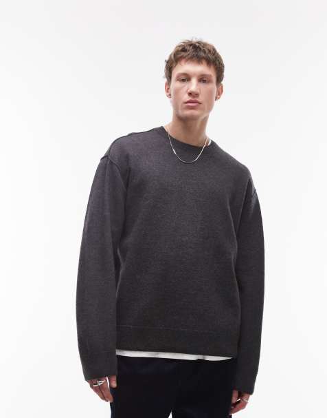 ARKET boiled wool rib knit jumper in off-black