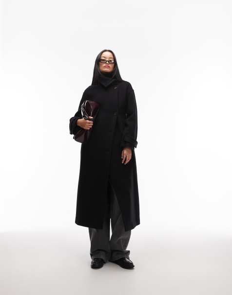 ARKET wool maxi belted trench coat with side splits in black