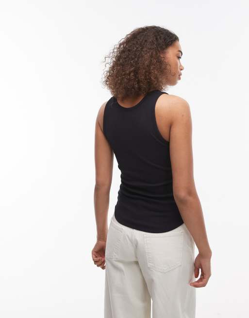 ARKET - Débardeur à encolure dégagée en jersey côtelé - Bleu marine foncé, 4 de 4