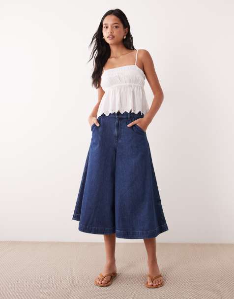 ARKET - Denim culottes in mid-wash blauw - view 1