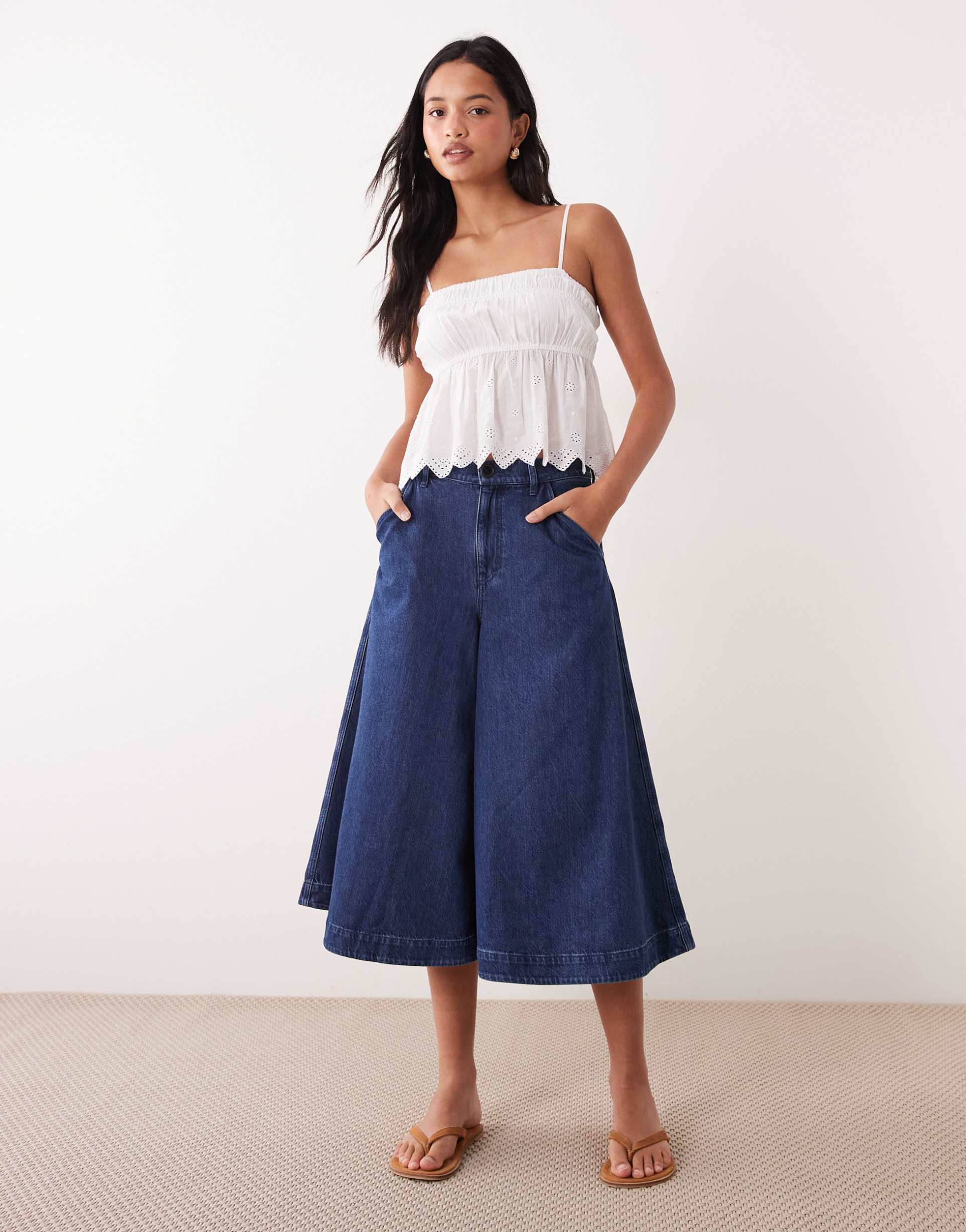 arket denim culottes in midwash blue