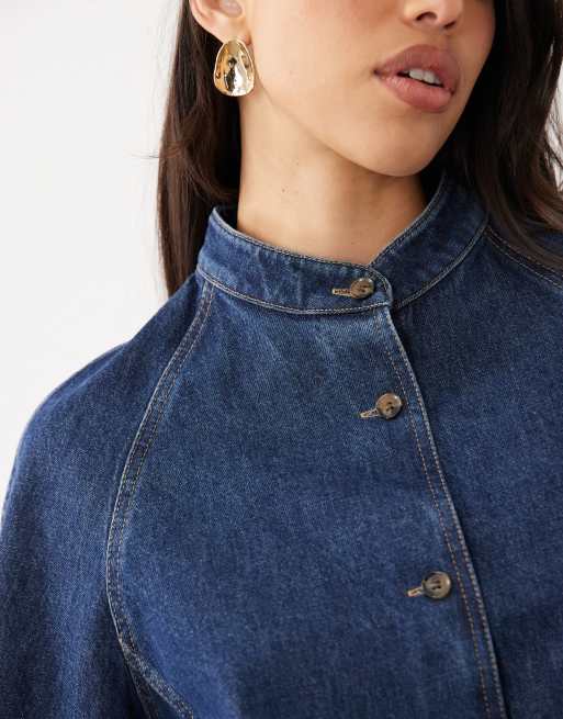 ARKET denim high neck bomber jacket in blue, 3 of 4