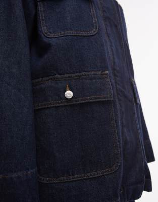 Arket Denim Shacket With Contrast Thread Front Patch Pockets In Blue