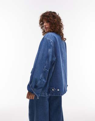 ARKET denim oversized workwear barn jacket with flap pockets and