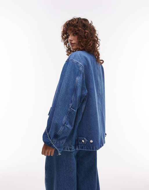 ARKET denim oversized workwear barn jacket with flap pockets and contrast collar