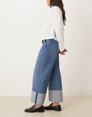 Arket Denim Pants With Deep Turn-up In Blue